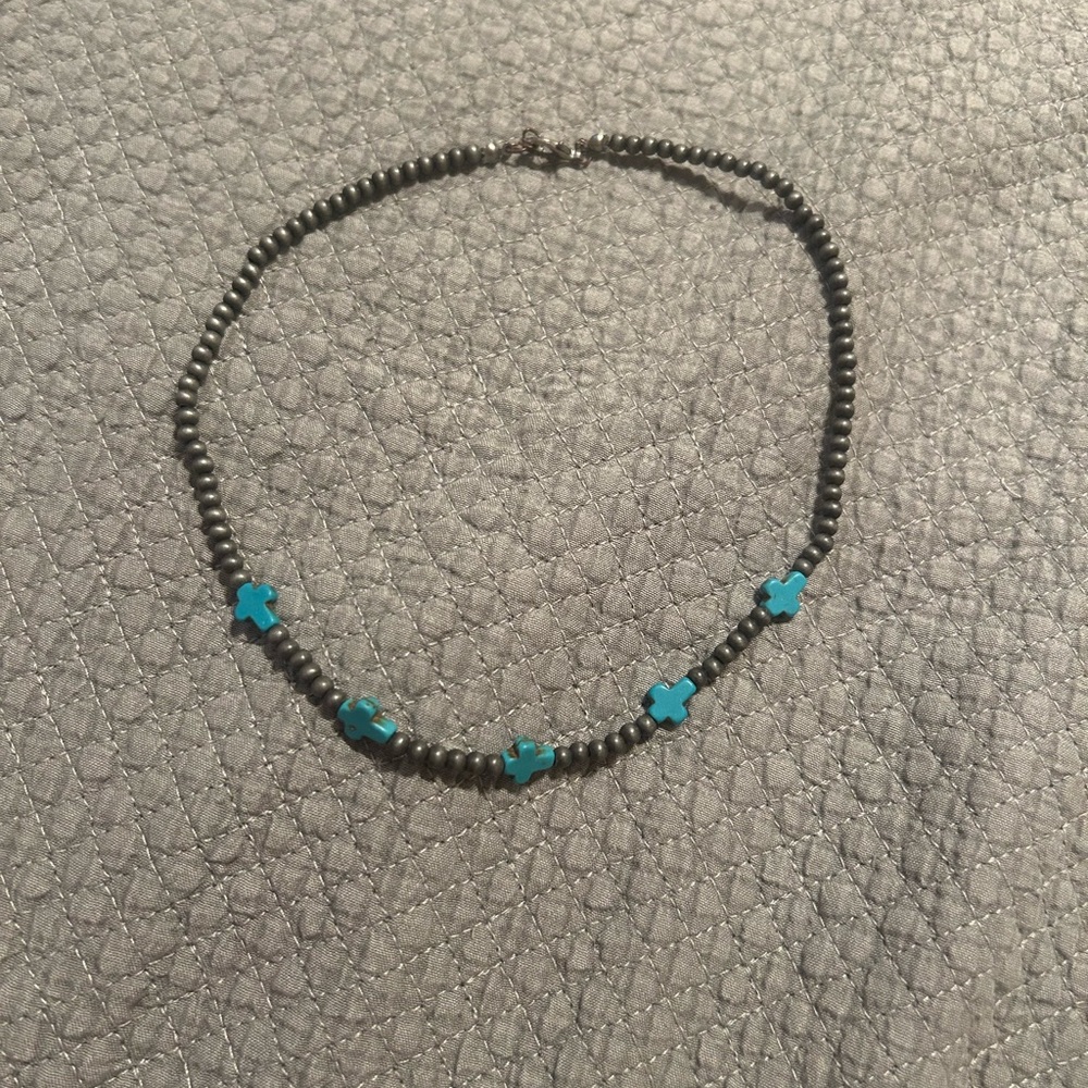 SHEIN Black and Blue Cross Beaded Necklace